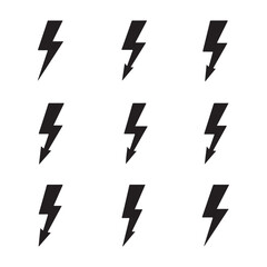 Lightning bolt icons set, black outline of flash lightning bolt icon vector illustration.