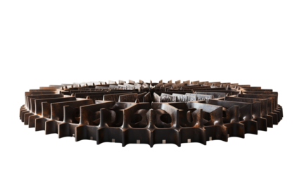 Industrial metal gear wheel. Heavy machinery cog component isolated for engineering design.Isolated on transparent background, PNG.