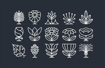 Minimal line art flower icon set. Geometric plant set icon. line natural organic blooming flowers plant shapes eco garden concept