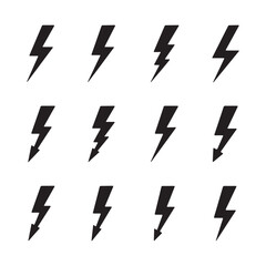 Lightning bolt icons set, black outline of flash lightning bolt icon vector illustration.