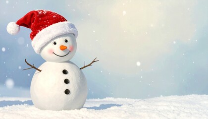 Festive Christmas Background with Snowman and Empty Space for Text