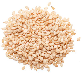 White seeds of sesame isolated on white background. Top view.