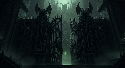 Enter the dark fantasy realm with imposing gothic gates, ideal for game development, book covers, and horror themed projects with a mysterious atmosphere