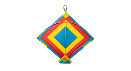 Traditional colorful diamond Patang kite used for Indian festivals and leisure activities. isolated PNG with Transparent Background