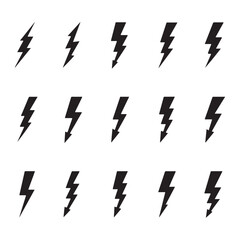 Lightning bolt icons set, black outline of flash lightning bolt icon vector illustration.