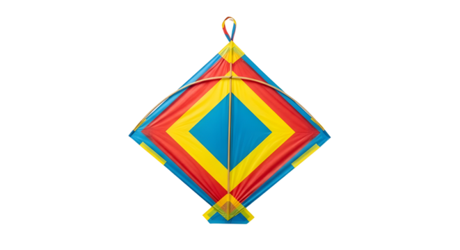 Traditional colorful diamond Patang kite used for Indian festivals and leisure activities. isolated PNG with Transparent Background