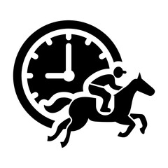 Horse racing with clock icon, symbolizing speed record and timed competition.
