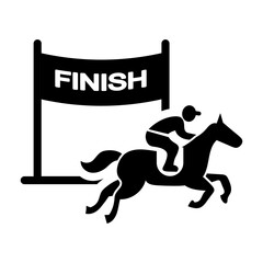 Finish line with jockey icon, symbol of race completion and winner achievement.
