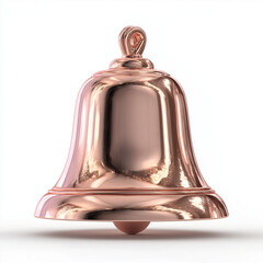 Shiny rose gold metallic bell isolated on white background. Elegant metal object for celebration, holiday, and decorative concept.