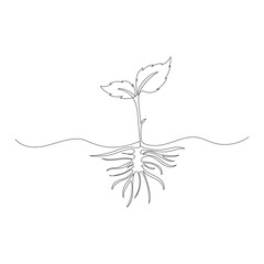 Continuous one line art Growing sprout plant vector illustration