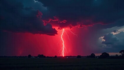 Fototapeta premium Blood red sky at night, ominous storm approaching , blood red, violent, scary sky