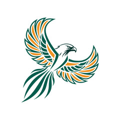 Flying eagle bird vector illustration in green and orange style
