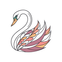 Fototapeta premium Elegant swan vector with abstract colorful feather design