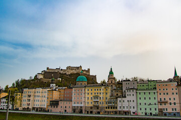 Colorful Old Town of Salzburg with Fortress View
