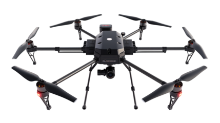 Advanced hexacopter drone. High-tech aerial device for professional photography and surveying. Isolated on transparent background, png