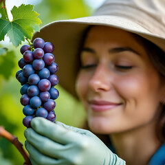young woman holding grapes