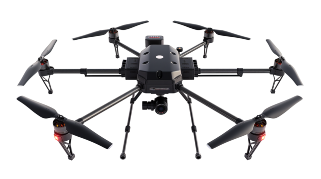 Advanced hexacopter drone. High-tech aerial device for professional photography and surveying. Isolated on transparent background, png
