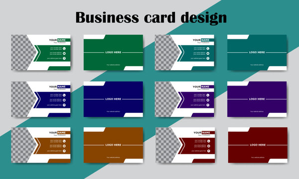 Minimal Corporate Business Card Vector Design Template – Clean Editable Card Layout in Red, Green, Purple Color
