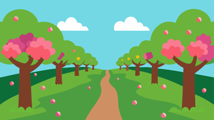 Obraz premium A path through the orchard in the spring