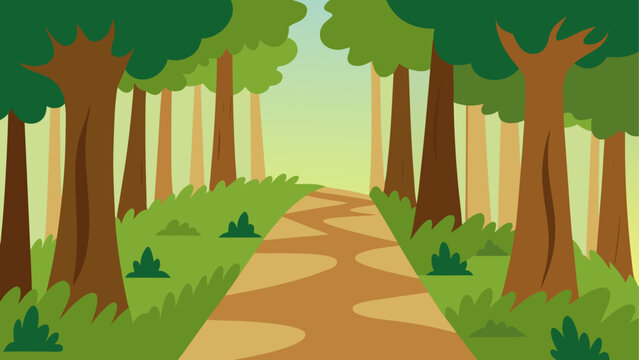 Cartoon forest scene with winding pathway
