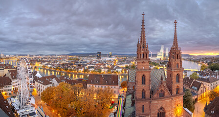 Basel, Switzerland sunrise over the Rhine River