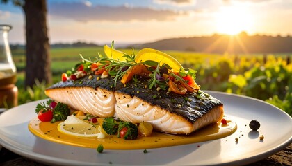 Grilled salmon dish on a plate