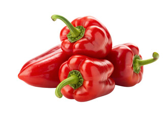 Pile of red bell peppers isolated on transparent background, close up