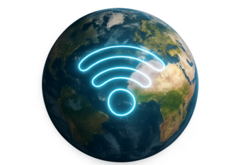 planet earth with wifi network symbol