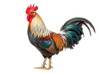 Fototapeta premium Rooster isolated on transparent background standing in profile view