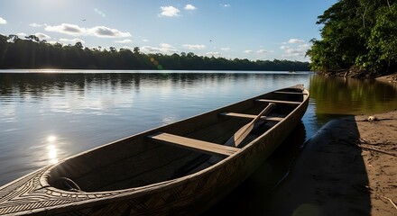 Obraz premium Serene River Canoe Scene.