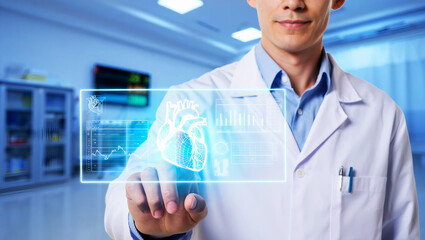 Doctor interacting with holographic heart scan medical technology
