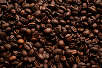 Background of coffee beans. Roasted coffee beans.