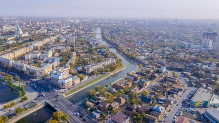 Obraz premium Astrakhan panoramic view in Russia, with historic center, canals, and autumn cityscape. 