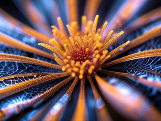 Vibrant Orange and Blue Bloom in Macro Photography with Artistic Petals and Natural Texture