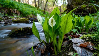 White flowers by a stream in a forest (1)