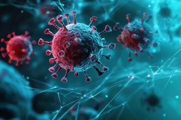 Illustration of viruses showing their structure and movement in a lab setting