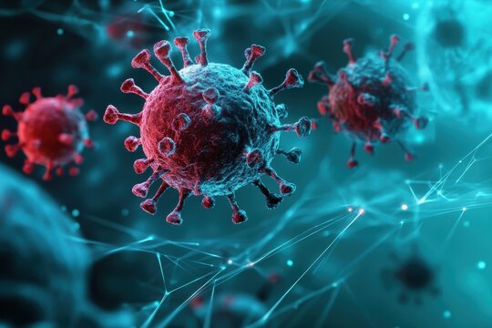 Illustration of viruses showing their structure and movement in a lab setting