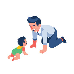 Father and child crawling together in a playful, loving moment, bonding and enjoying time