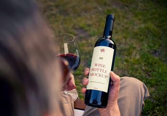 Wine Bottle in Hand Mockup