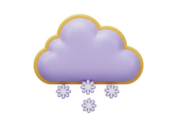 Snowy cloud 3D render isolated PNG, weather forecast icon for winter season and meteorology design projects
