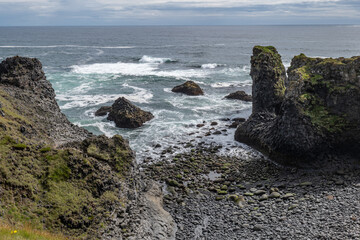 Arnarstapi basalt rocks  in atlantic ocean in Iceland
