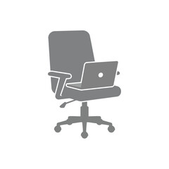 Fototapeta premium Vector illustration of an empty ergonomic office chair with a laptop, representing the concept of a modern and flexible workplace