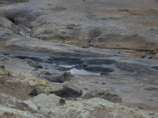 mountains and geysers in Hverir in Iceland