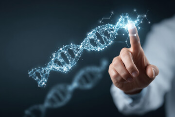 Doctor touching icon DNA. DNA genetics icons. 3D Illustration. 
