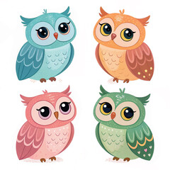 set of owls birds