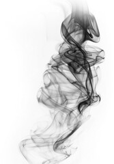 Ethereal wisps of white smoke gracefully swirl and dance across a deep dark void creating an abstract mesmerizing visual effect on transparent background