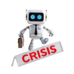 AI Robot in Crisis Sign on Transparent Background