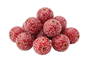 Candied hawthorn berries isolated, traditional Chinese snack with sugar coating on transparent background, sweet and sour treat