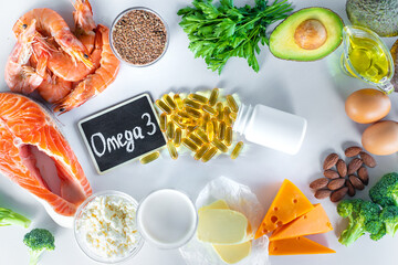 Products contain Omega 3. Selective focus.