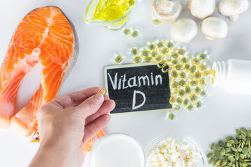 Products containing vitamin D. Selective focus.